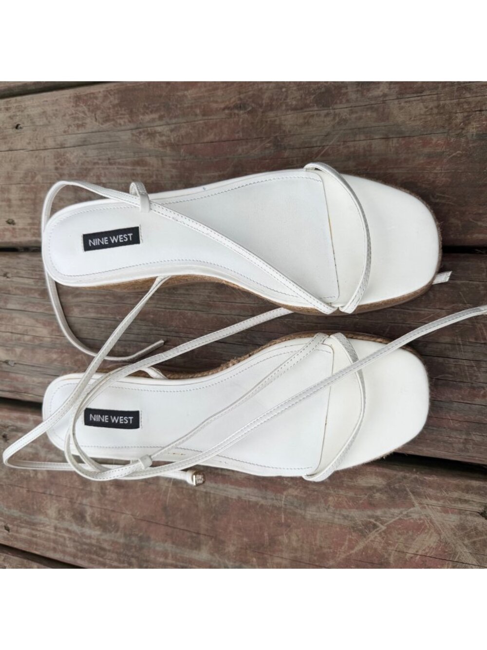 Nine West White Strappy Wedge Sandals With Espadrille Platform Sole Womens Size